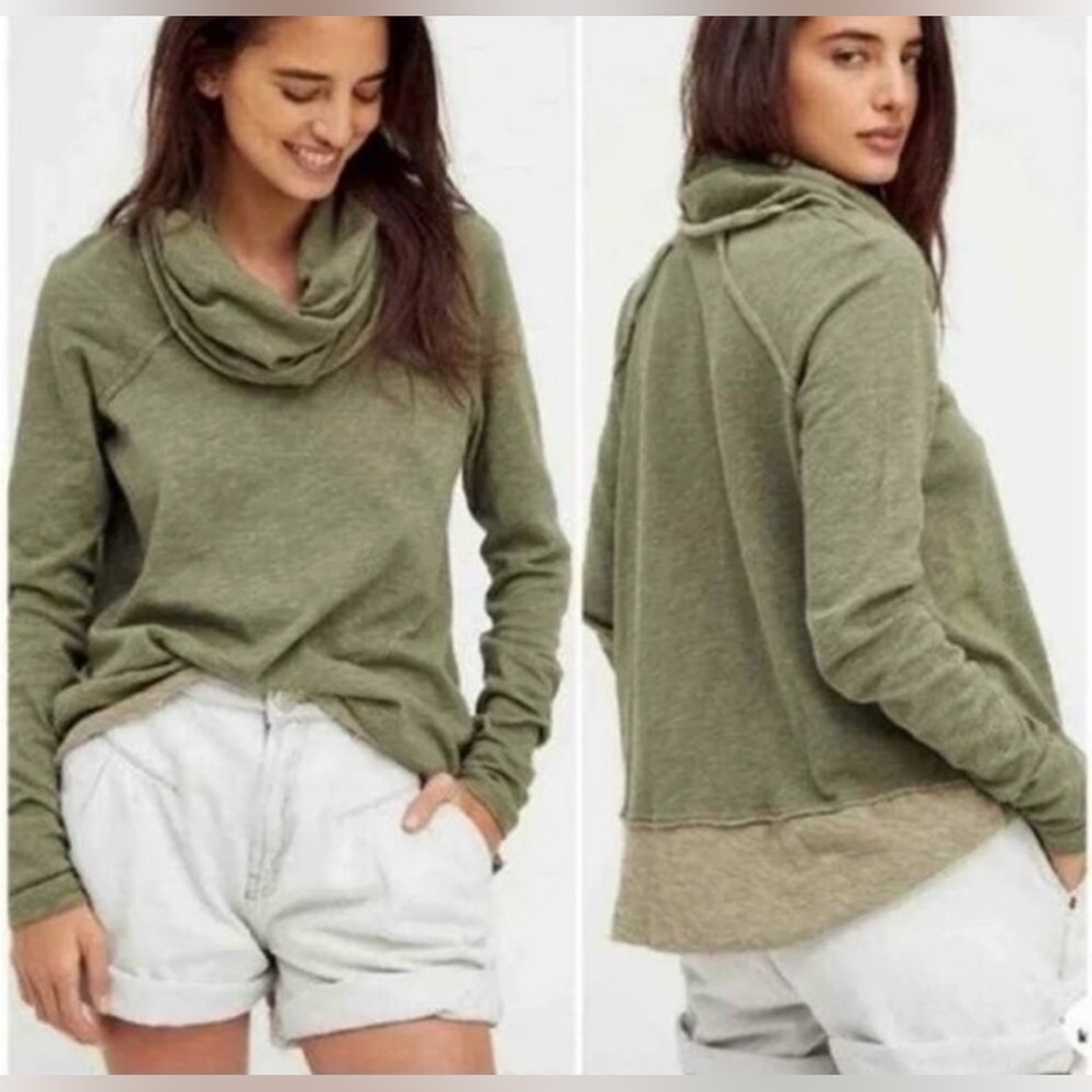 FREE PEOPLE Beach Olive Green Cocoon Cowl Neck Pullover Top Sweater